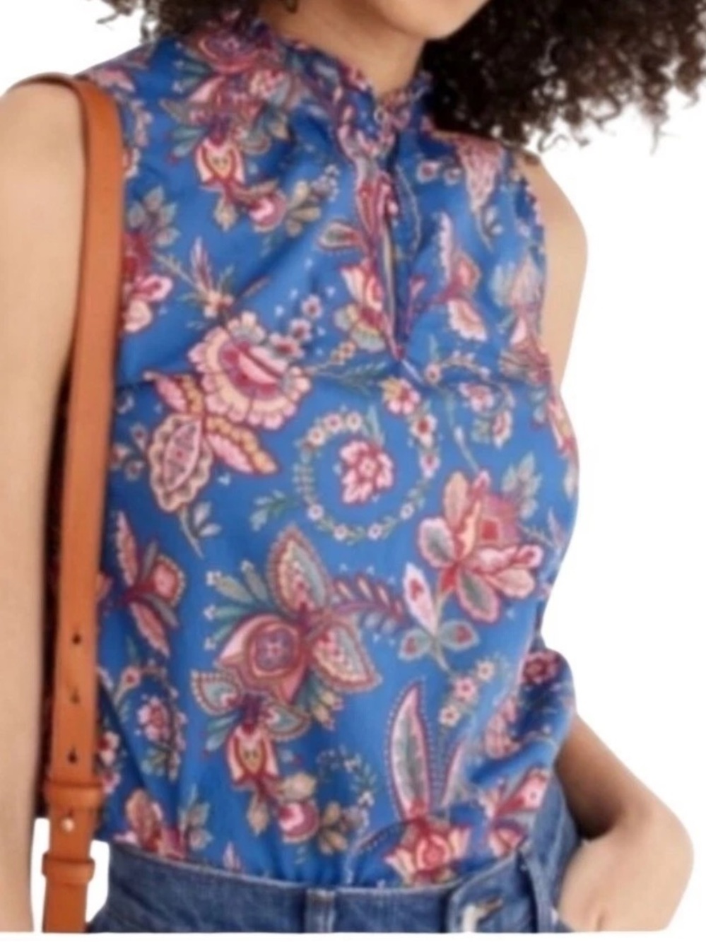 J. Crew Liberty Fabric Floral Sleeveless Blouse Top Size 6 Keyhole Ruffle Neck